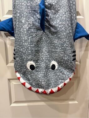 Authentic Kids Shark Sleeping Bag - Gray & Blue with Red Teeth 48”, Fleece-Lined